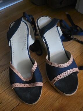 Women’s Navy and  Tan Espadrille Wedge Sandals